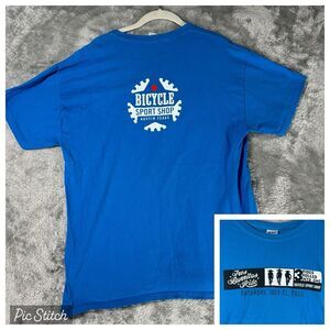 Austin Texas Bicycle Sport Shop Tee Mens‎ Large Blue Tacos "Tres Burritos Ride"